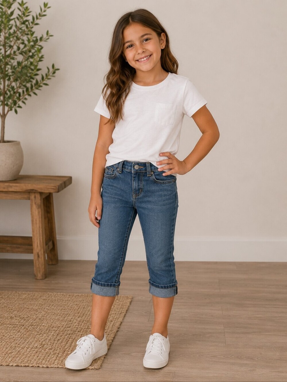 Old Navy Cuffed Pedal Pushers Jeans Capris Girl's Size 5 Slim Casual Embroidered